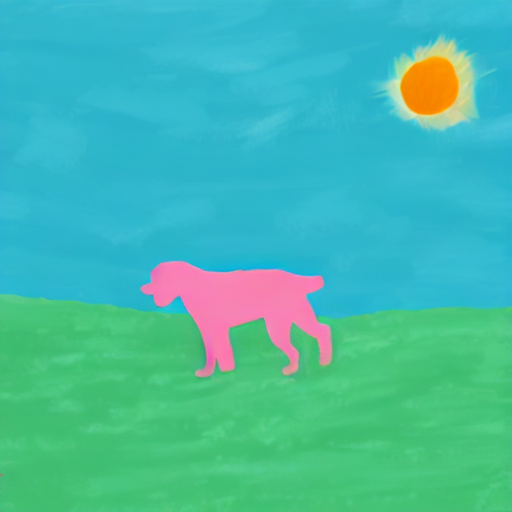 AI image generated of A pink and white drawing of a dog standing in a field.