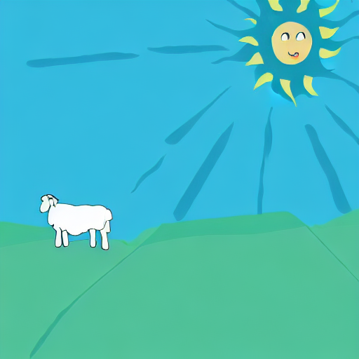 AI image generated of A sheep is standing in a field under a sun.