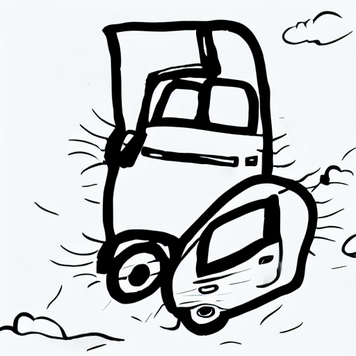 AI image generated of A black and white drawing of a car with a person in it.