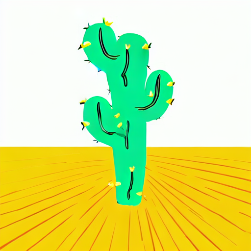 AI image generated of A green cactus is drawn on a yellow background.