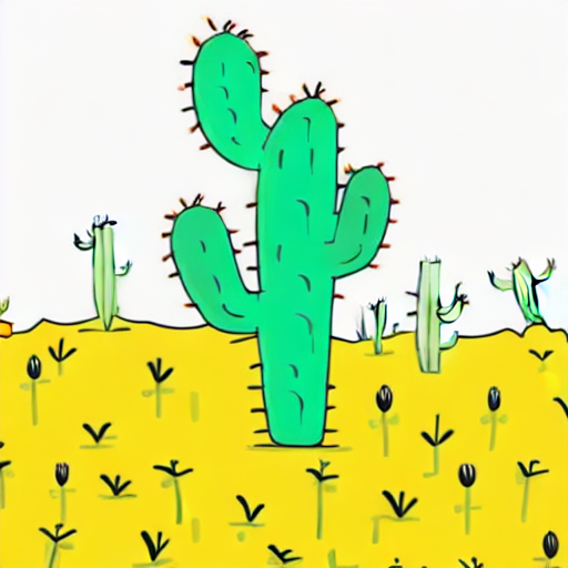 AI image generated of A green cactus is drawn on a yellow background.