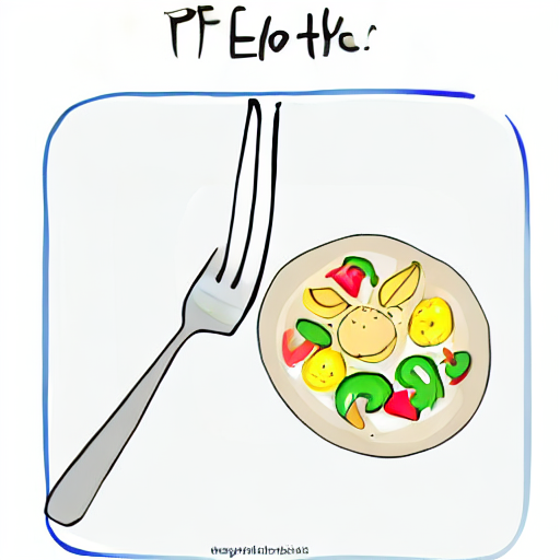 AI image generated of A drawing of a plate of food with a fork and knife.