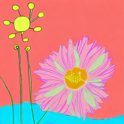 AI image generated of A drawing of a flower in a pink background.