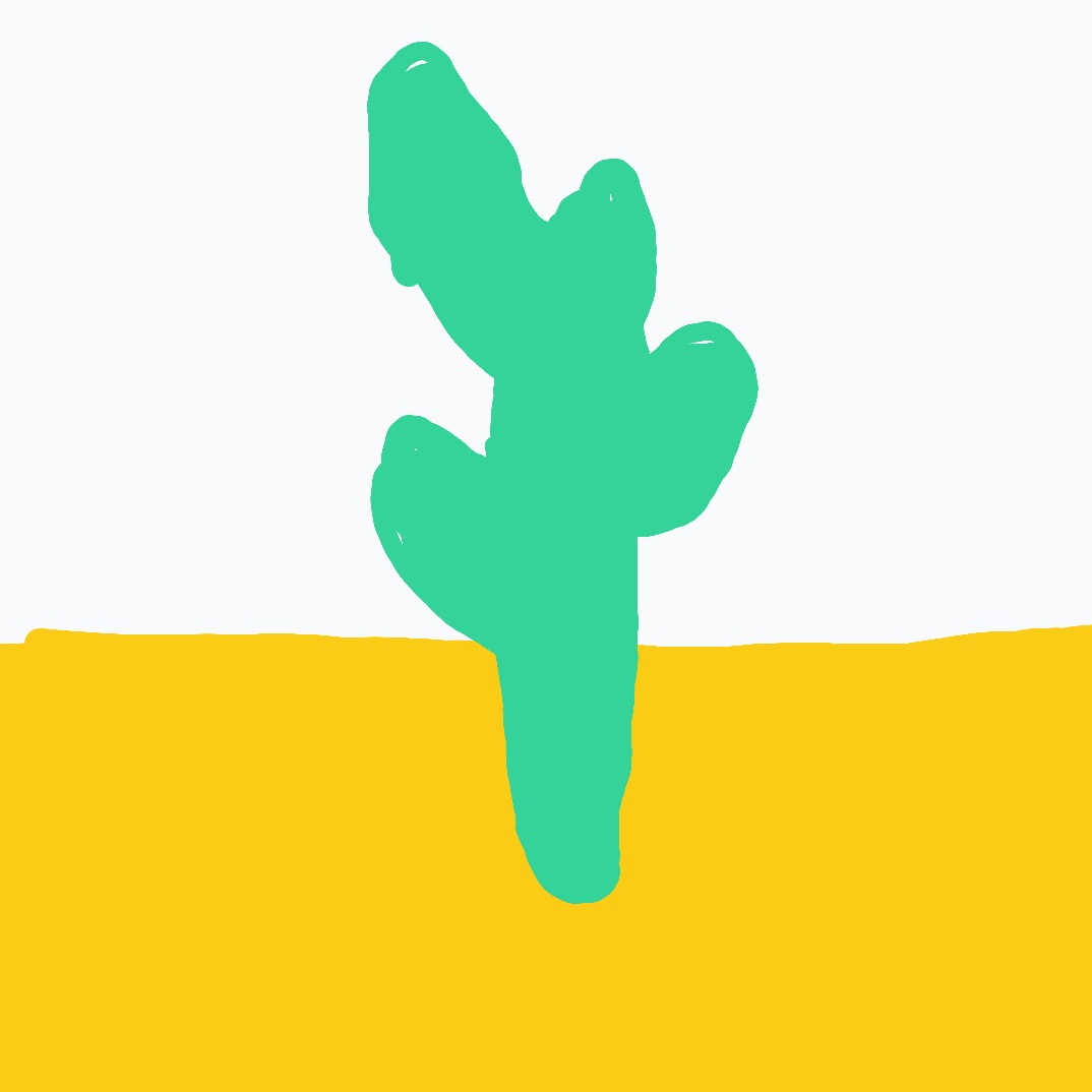 A green cactus is drawn on a yellow background.